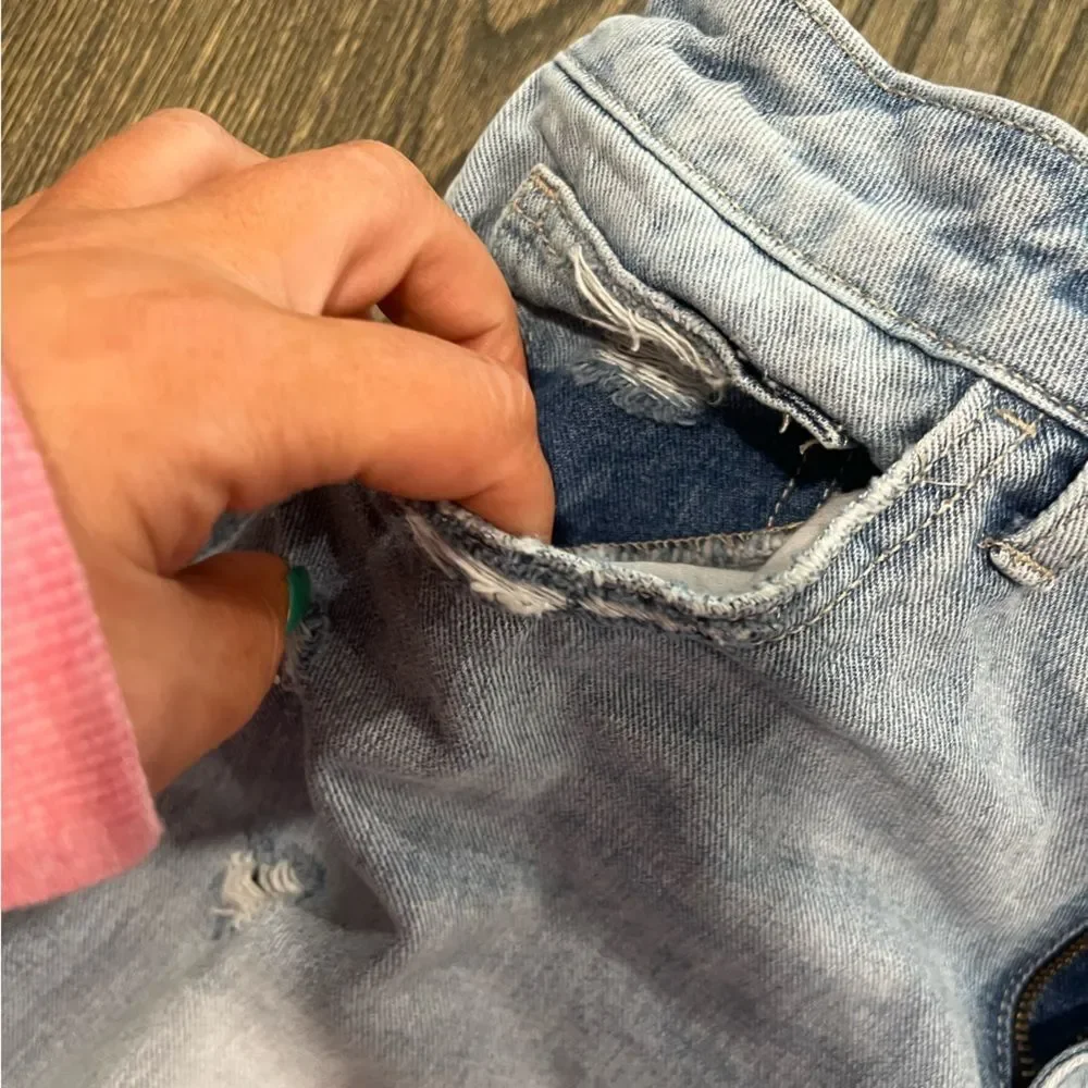Vervet Ledro Jean Shorts High Rise Bermuda Distressed Denim Cotton Blue Wash